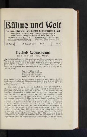 Hebbels Lebenskampf. Von Hans Brandenburg (München).