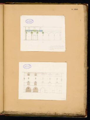 Skizzenbuch der italienischen Reise: Bl. 36: Pistoia. 2 Skizzen: Hospital (Ansicht), Palast (Ansicht)
