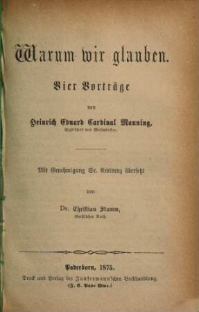 Warum wir glauben : vier Vorträge