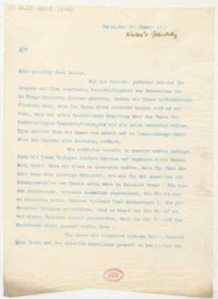 Brief an Alfred Kaiser : 27.01.1913