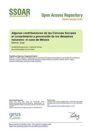 Algunas contribuciones de las Ciencias Sociales al conocimiento y prevención de los desastres naturales: el caso de México
