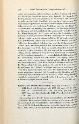 398-399 [Rezension] Jahrbuch für Liturgiewissenschaft ; 13.1935
