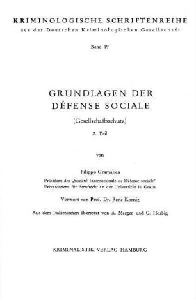 Grundlagen der Défense Sociale : 2. Teil