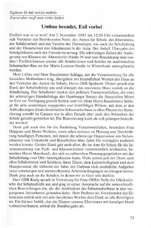 Umbau beendet, Exil vorbei