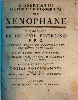 Diss. hist. philos. de Xenophane