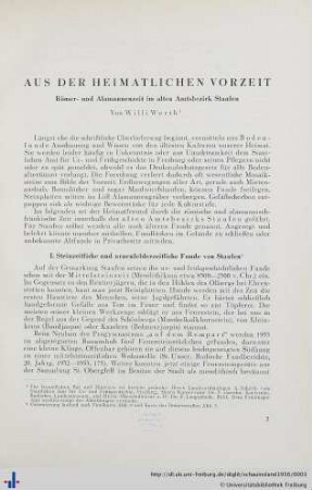 Aus der heimatlichen Vorzeit. Römer- und Alemannenzeit im alten Amtsbezirk Staufen.