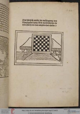 Jacobus de Cessolis, De ludo scachorum, deutsch (Schachzabelbuch), Straßburg: Heinrich Knoblochtzer, 1. September 1483 (GW 6530)