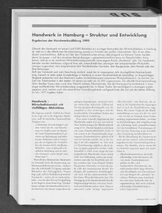 Handwerk in Hamburg - Struktur und Entwicklung : Ergebnisse der Handwerkszählung 1995