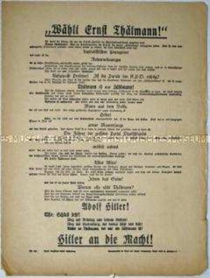 Aufruf der NSDAP zur Wahl von Adolf Hitler zum Reichspräsidenten 1932