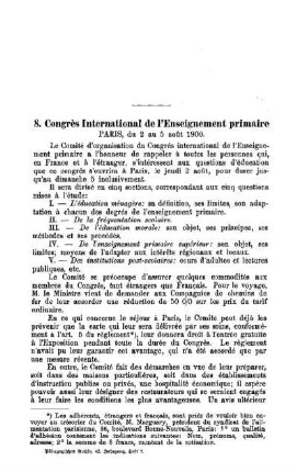 Congrès International de l'Enseignement primaire : Sprechsaal