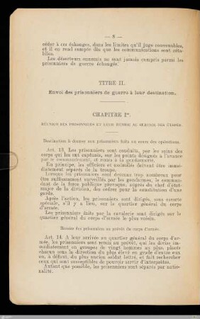 Titre II - Envoi des prisonniers de guerre à leur destination