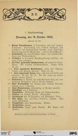 I. Auctionstag (Nr. 1-195)