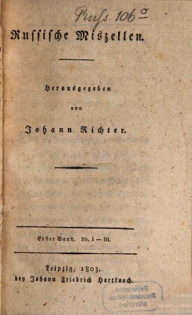 Russische Miszellen. 1. 1803