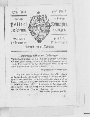 45tes Stück., Ausgabe vom 11. November 1778