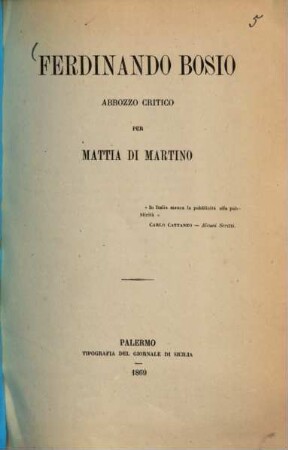 Ferdinando Bosio : Abbozzo critico