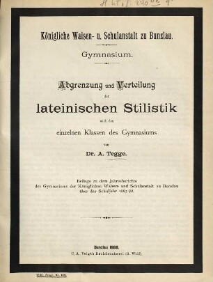 Jahresbericht : über das Schuljahr Ostern ... bis Ostern .... 1887/88 = Mikrofiche-Ausg.