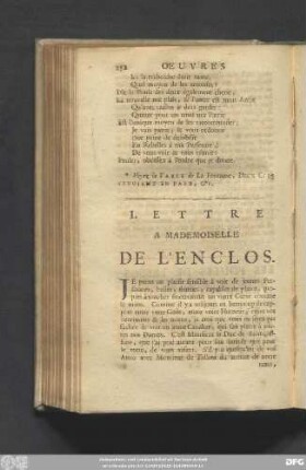 Lettre A Mademoisselle De L'Enclos.