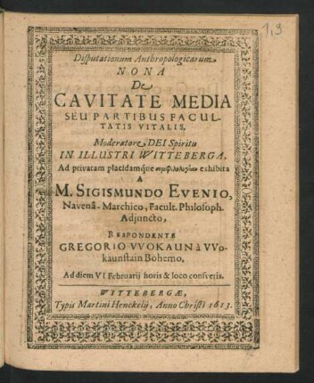 Disputationum Anthropologicarum Nona De Cavitate Media Seu Partibus Facultatis Vitalis