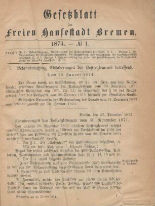 10. Januar-31. December 1874 = No. 1-26