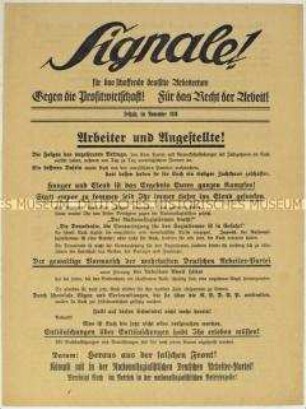 Mitteilungsblatt der NSDAP Leipzig mit Polemik gegen SPD und die Gewerkschaften