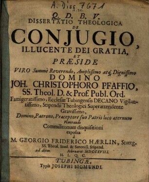 Dissertatio Theologica De Coniugio