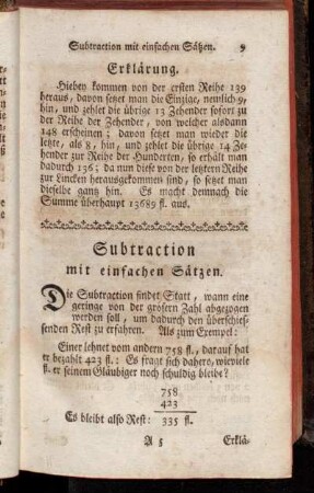 Subtraction mit einfachen Sätzen.