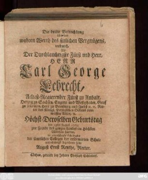 3: Die ... Betrachtung über den wahren Werth des sinlichen Vegnügens ...