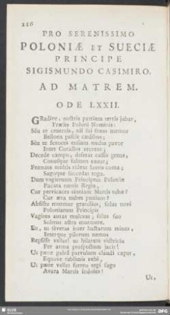 Pro Serenissimo Poloniae Et Sueciae Principe Sigismundo Casimiro Ad Martem. Ode LXXII.