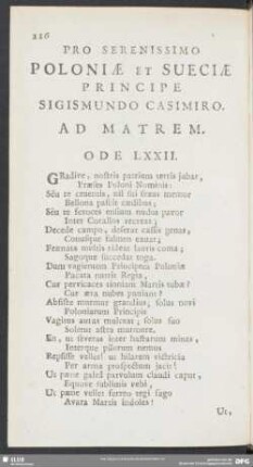 Pro Serenissimo Poloniae Et Sueciae Principe Sigismundo Casimiro Ad Martem. Ode LXXII.