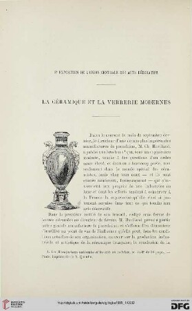 2. Pér. 31.1885: La céramique et la verrerie modernes : 8e exposition de l'Union Centrale des Arts Décoratifs