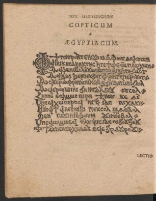 XIII. Hexastichon Copticum S. Aegyptiacum.