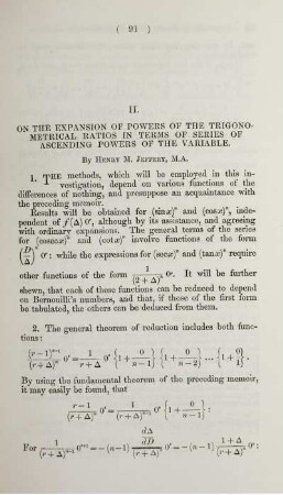 On the expansion of powers of the trigonometrical ratios in terms of series of ascending powers of the variable.