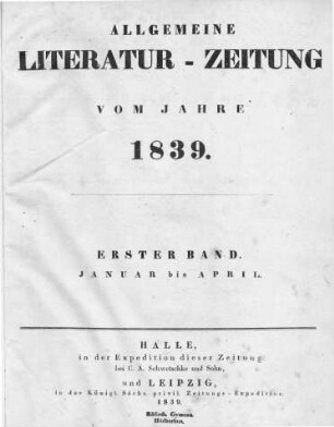 Allgemeine Literatur-Zeitung Vom Jahre 1836, Erster Band - Deutsche ...