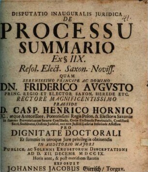 Disputatio inauguralis juridica De processu summario