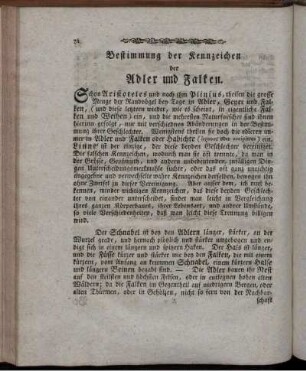 Bestimmung der Kennzeichen der Adler und Falken.