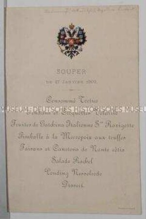 Speisekarte vom 27. Januar 1900