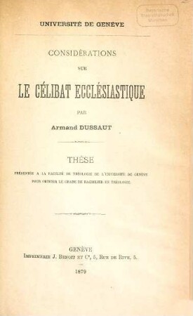 Considérations sur le célibat ecclésiastique