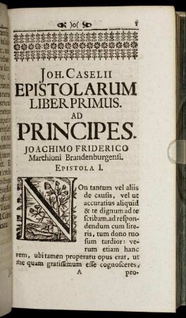 Epistolarum Liber Primus. Ad Principes. Joachimo Friderico Marchioni Brandeburgensi