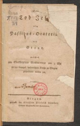 Der Tod Jesu : ein Passions-Oratorium