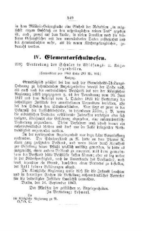 Vertretung der Schulen in Ablösungs- etc. Angelegenheiten : [IV. Elementarschulwesen]