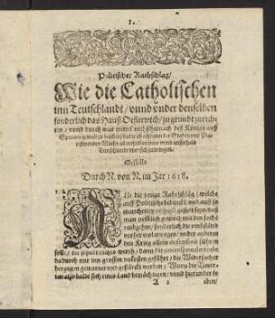 1-18, Politischer Rathschlag Wie die Röm. Catholischen in Teutschlandt...