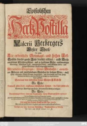 1: Epistolischen Hertz-Postilla Valerii Herbergers ... Theil/