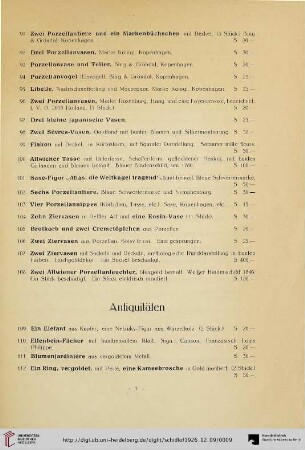 Antiquitäten (Nr. 109-165)