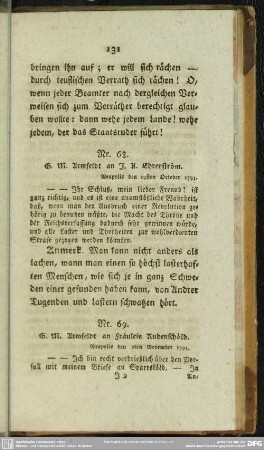 Nr. 69. G. M. Armfeldt an Fräulein Rudenschöld. Neapolis den 2ten November 1793