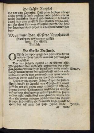 Worumme Dat Gesette Upgehauen sy/ unde wo wy dar van gelöset synt/ De Söste Artickel.