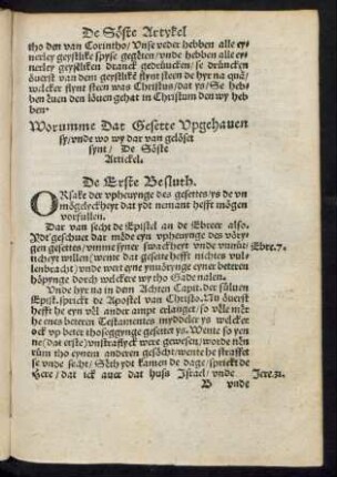 Worumme Dat Gesette Upgehauen sy/ unde wo wy dar van gelöset synt/ De Söste Artickel.