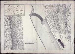 Plan der Tagegegend bei dem steinernen Wehre von dem Grubengebäude Segen Gottes Erbstolln zu Gersdorf, kolorierte Handzeichnung, 1814