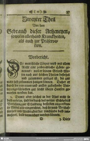 Zweyter Theil Von dem Gebrauch dieser Artzneyen, sowol in allerhand Kranckheiten, als auch zur Präservation