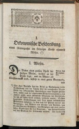 I. Oekonomische Beschreibung eines Ritterguths im Leipziger Kreise ohnweit Rötha