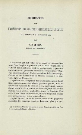RECHERCHES SUR L'INTÉGRATION DES EQUATIQNS DIFFÉRENTIELLES LINÉAIRES DU SECOND ORDRE.